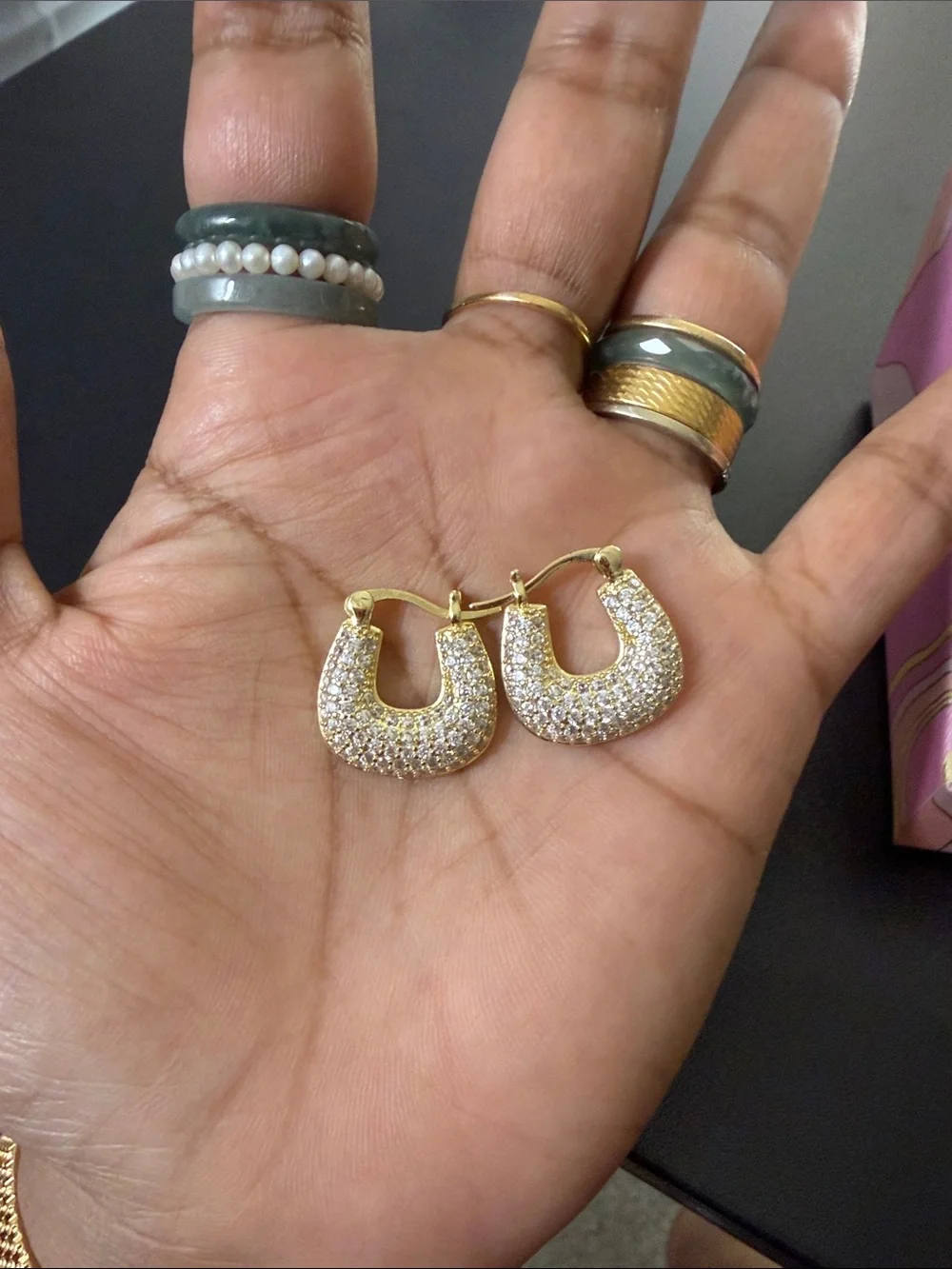 Gold Pavé Crystal Horseshoe Hoop Earrings - Brand